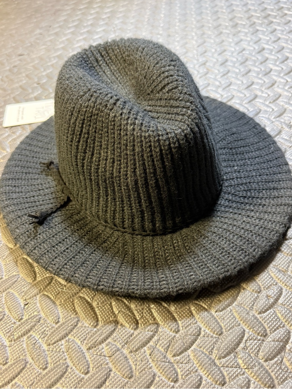 NWT Time & Tru Black Ribbed Knit Fedora Wide Brim Hat